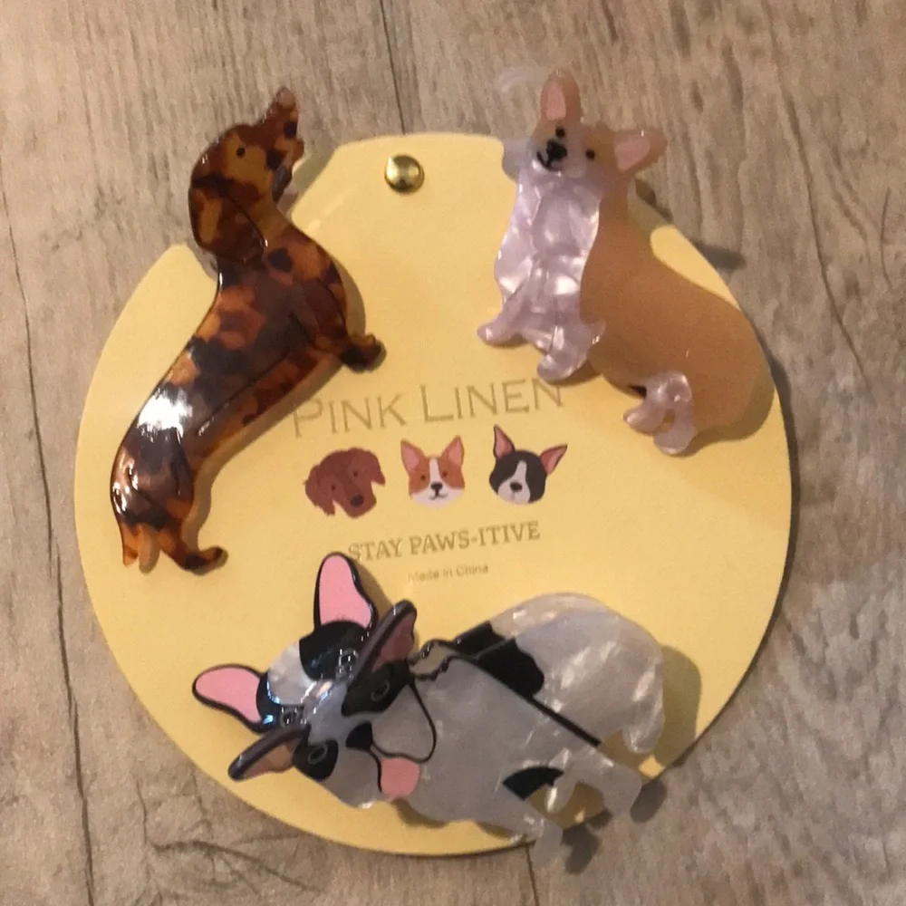 Pink Linen Dog Breed Hair Claw Clips - Set of 3